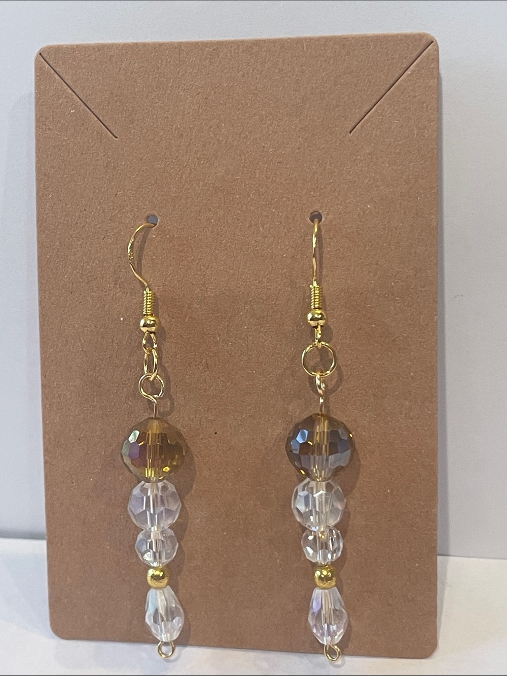 Gold and Clear Crystal Drop Earrings - Elegant Women Jewelry